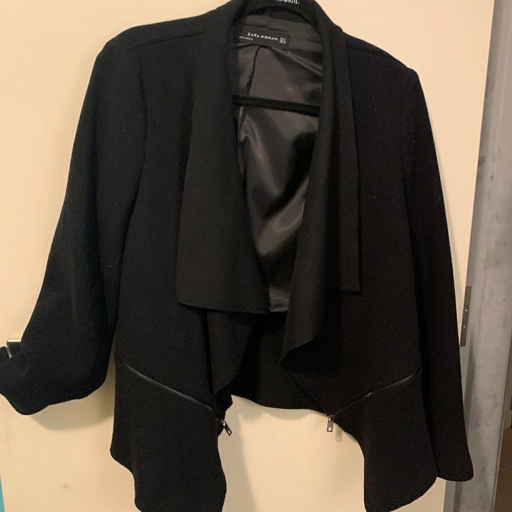 Zara jacket, fitted, zipper detail, draped shawl collar, Sz M, EUC, Melton cloth